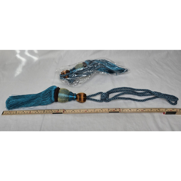 Decorative Curtain Tiebacks Ball Tassels Holdbacks Blue, Gold Bronze Set of 2 - Picture 6 of 7